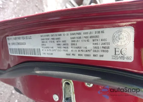 2021 Ram 1500 Classic Slt z USA, uszkodzony, nr VIN 1C6RR7LT2MS504434